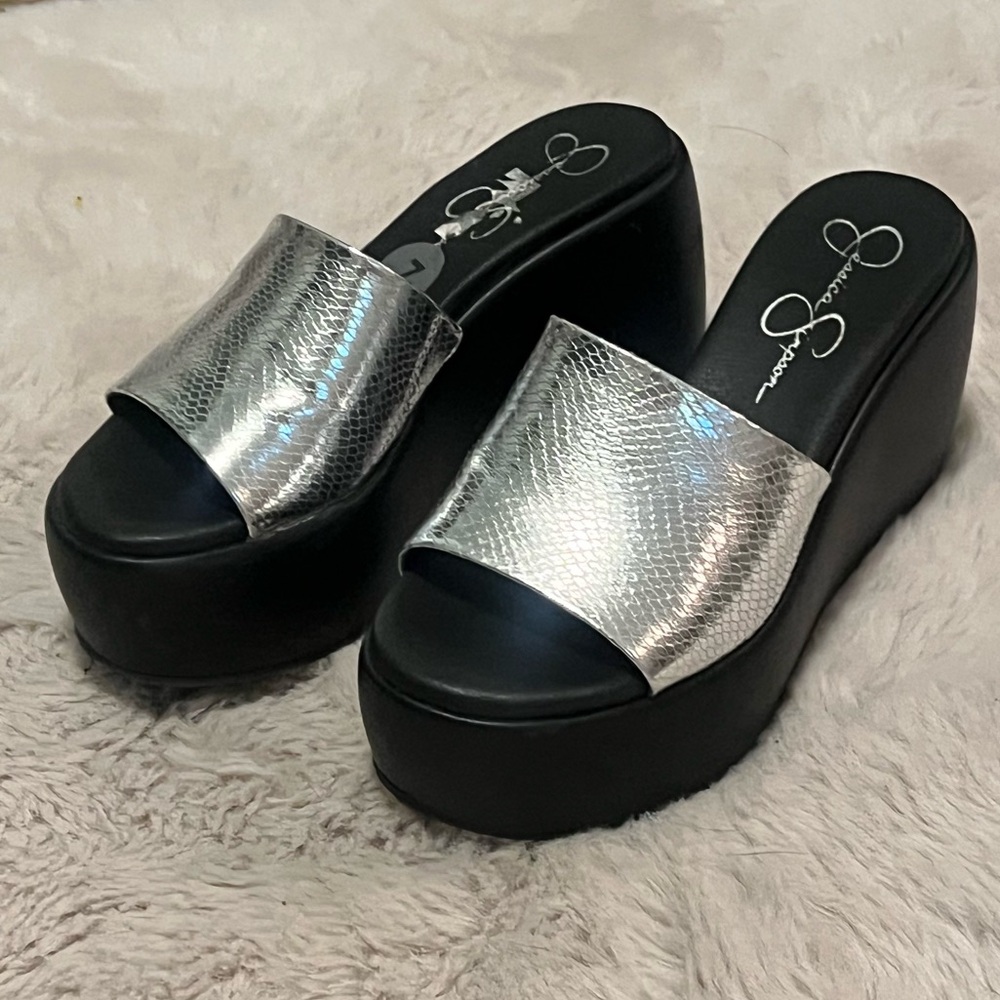 Silver Metallic Platform Wedge